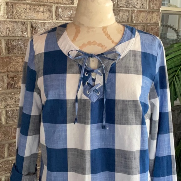 Style & co lace up shirt deep cobalt size S - Picture 2 of 11